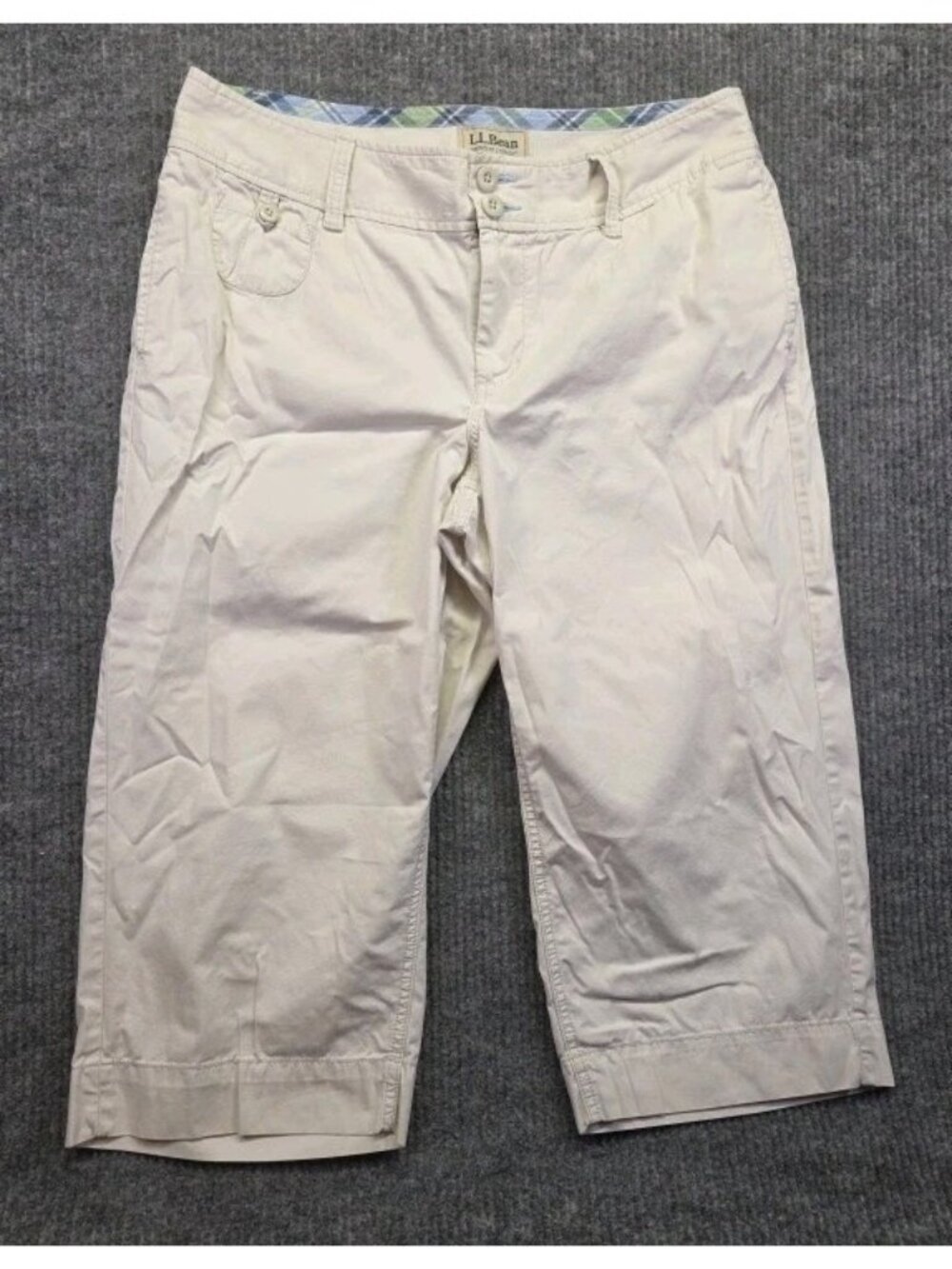 L.L. Bean Favorite Fit Capri Pants Women's 14 Petite Beige 100% Cotton Mid-Rise